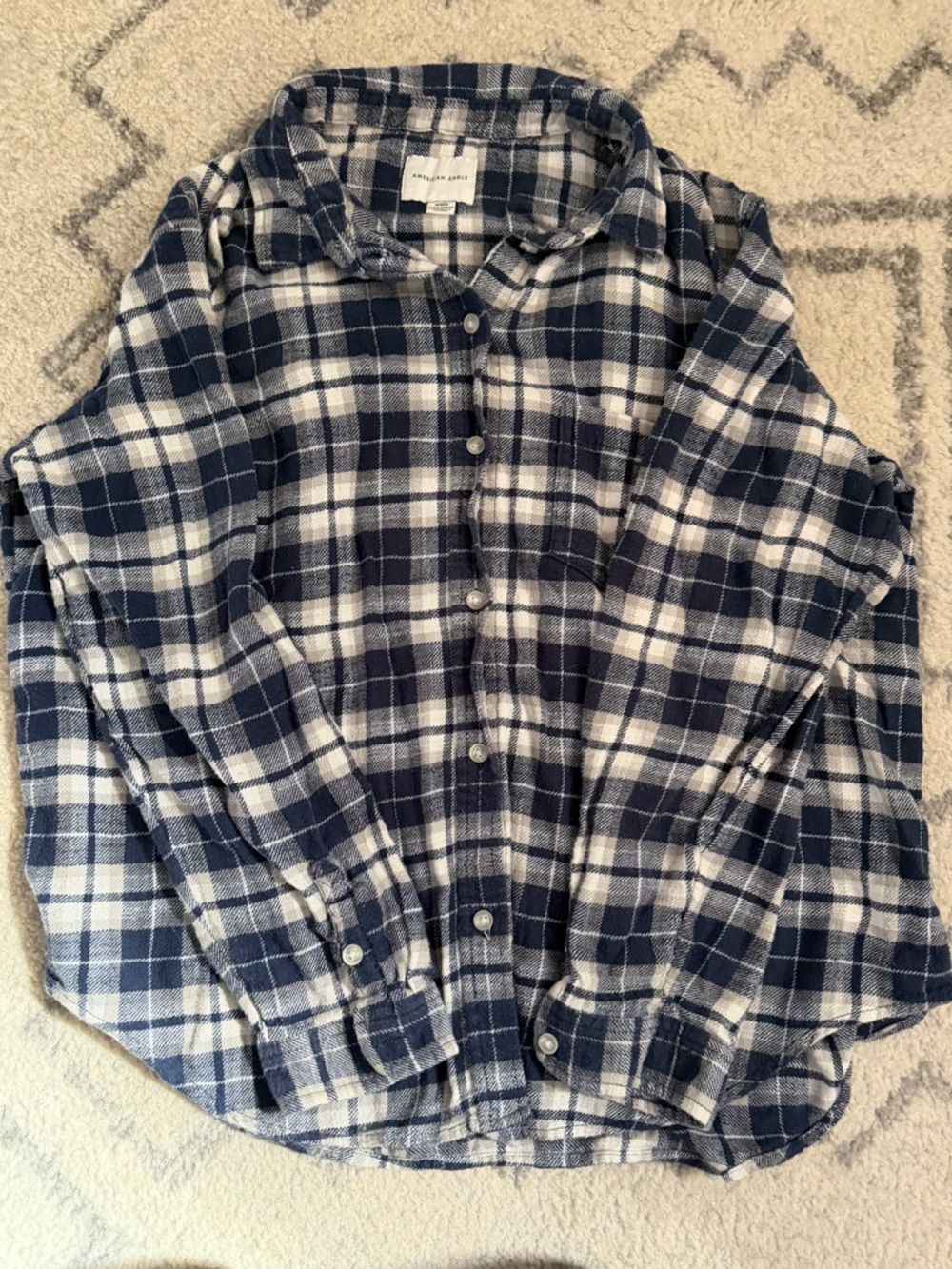 American Eagle Outfitters Navy and White Plaid Button-Down Shirt